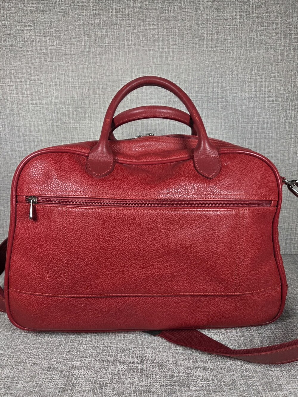 Vintage Longchamp Red Pebbled Leather Weekender Tote Bag Purse RARE Handbag - Picture 7 of 16